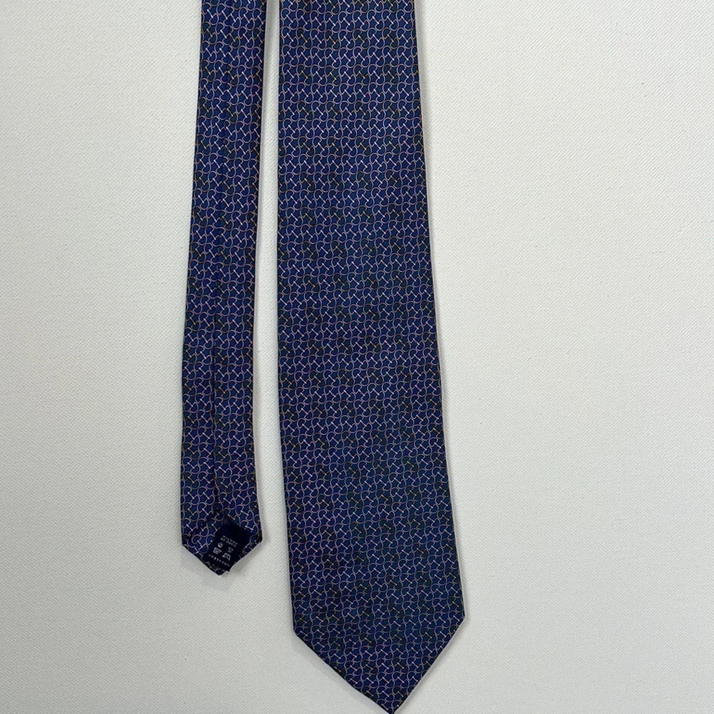 Burberry silk tie blue with pink and gold D ring design - Picture 6 of 9
